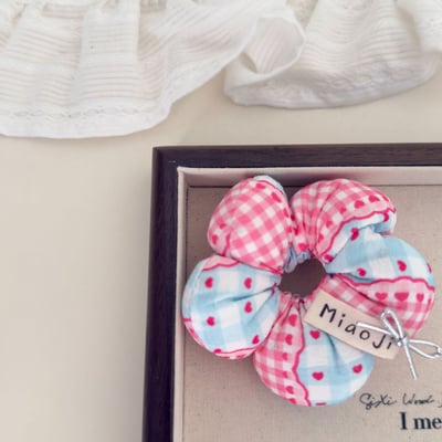 格紋花朵蝴蝶結髮圈4