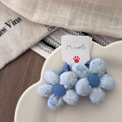 刺繡花朵蝴蝶結髮圈5