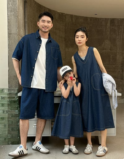 深藍牛仔車線系列親子裝10