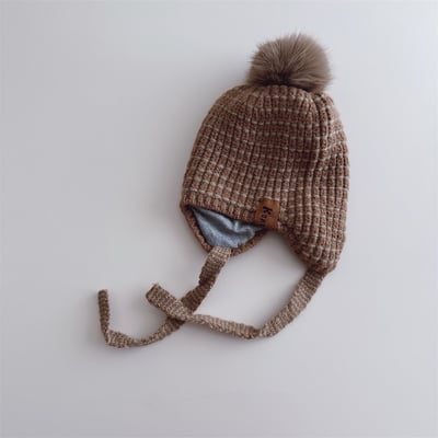 毛球格子護耳毛線帽7