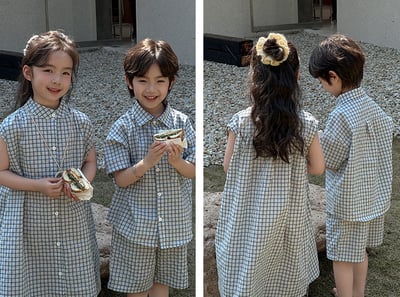 清新藍格紋襯衫系親子裝4