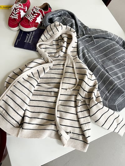 針織條紋連帽外套9