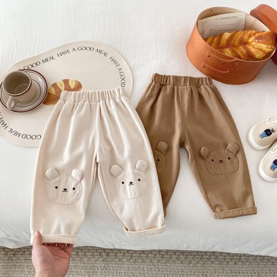 立體小熊耳朵素色長褲-卡其905