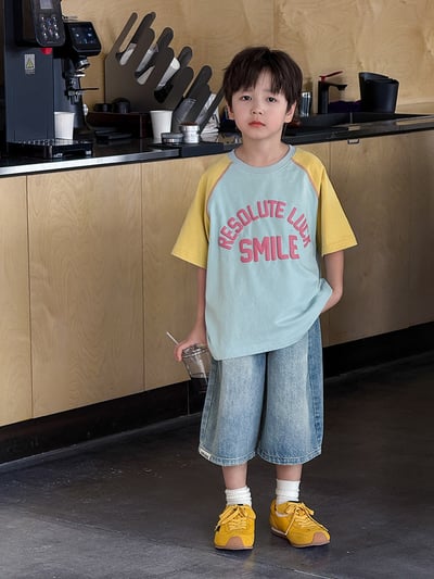 泡泡字母拼袖短T2