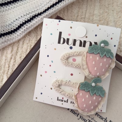 小草莓布藝髮夾髮圈3