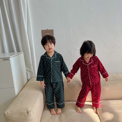 純棉波點長袖家居服2