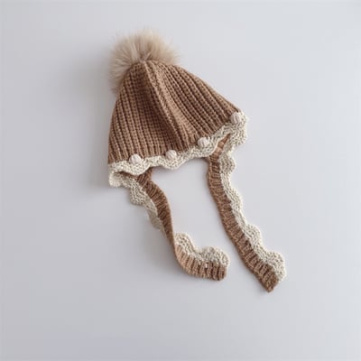 甜美花邊毛球保暖帽3