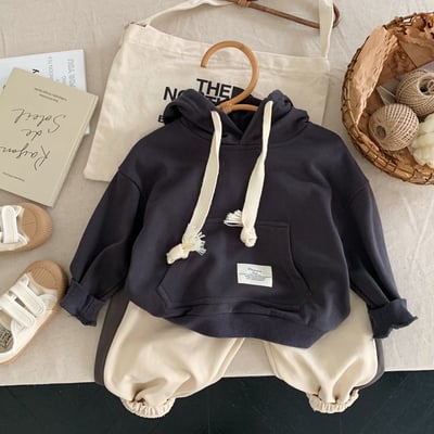 純色口袋布標抽繩帽T4