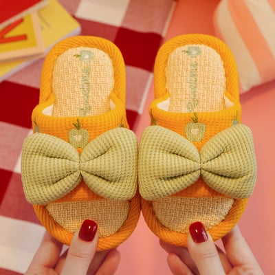 大蝴蝶結亞麻室內拖鞋2