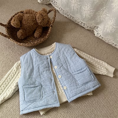 藍格紋口袋鋪棉背心3