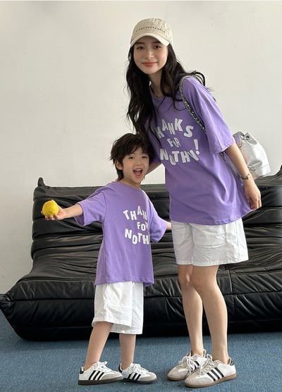 紫色字母短袖T恤親子裝4