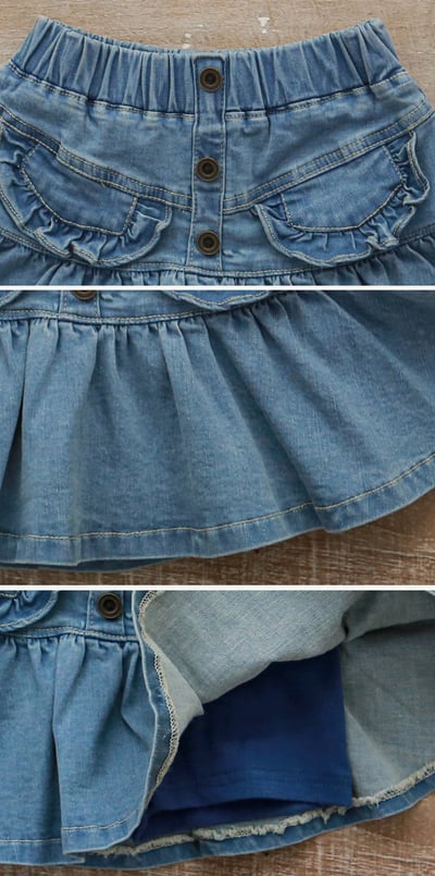 鬆緊排扣花邊牛仔短褲裙8