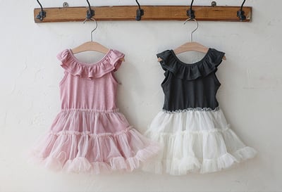 荷葉領拼接紗裙洋裝7