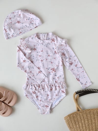 女童荷葉防曬泳衣含帽3