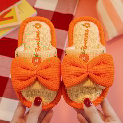 大蝴蝶結亞麻室內拖鞋3