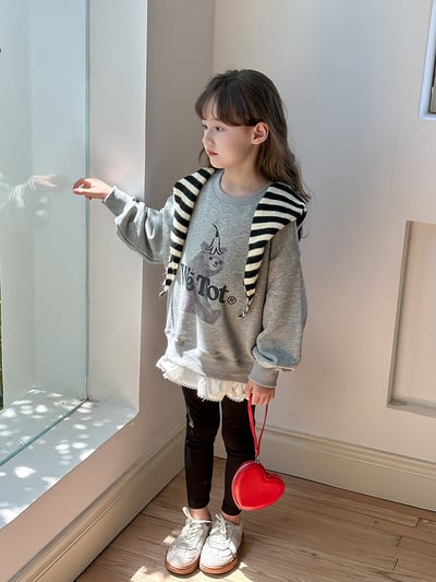 下擺蕾絲假兩件長袖上衣-尺寸1203