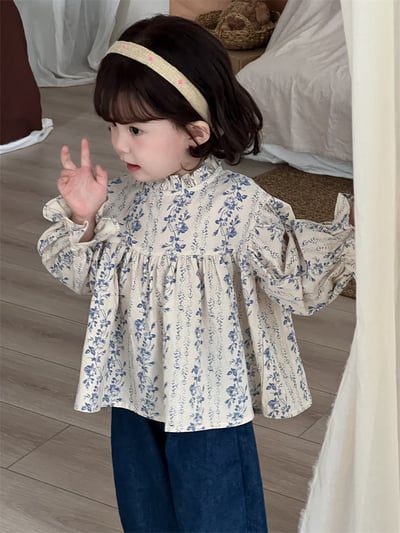 碎花立領花邊娃娃上衣5