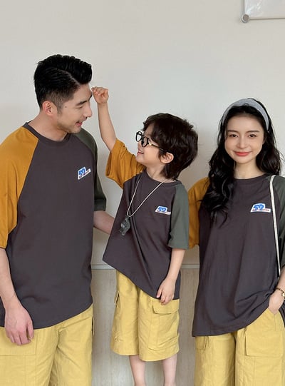 撞色拼袖字母T恤親子裝(2色)10