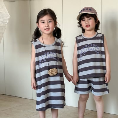 條紋無袖連身裙套裝1