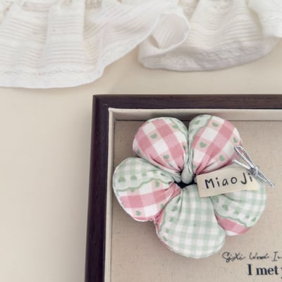 格紋花朵蝴蝶結髮圈3
