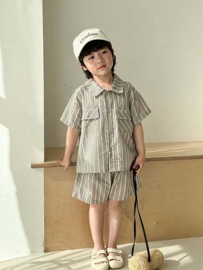 無印風條紋襯衫/吊帶裙3