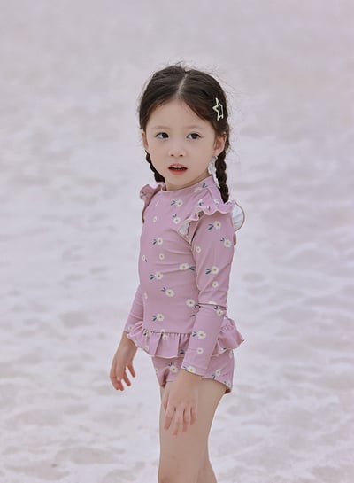 女童荷葉防曬泳衣含帽6