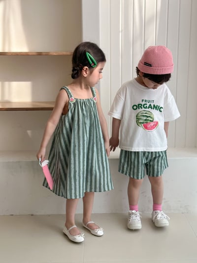 可愛西瓜套裝//條紋吊帶連身裙5