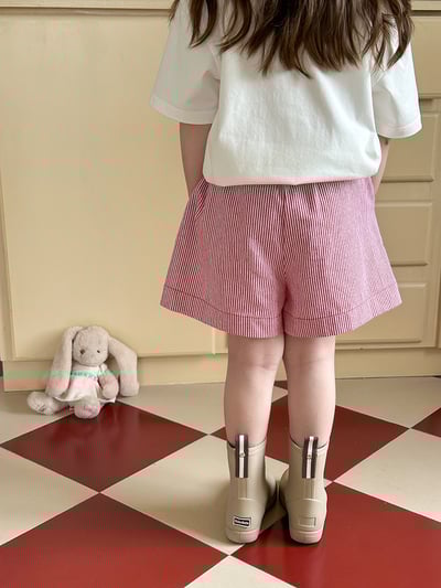 字母刺繡條紋短褲4