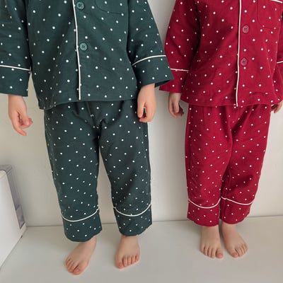 純棉波點長袖家居服9