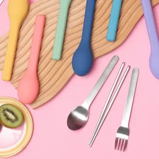 HOUSUXI 舒希 316不鏽鋼餐具好攜3件組(湯匙+叉子+筷子 附矽膠套)(此商品為團購商品，如需下單請洽客服)1