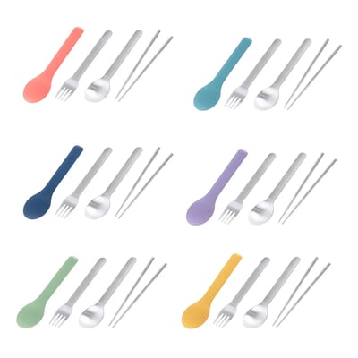 HOUSUXI 舒希 316不鏽鋼餐具好攜3件組(湯匙+叉子+筷子 附矽膠套)4