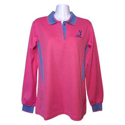 梅花鹿神-長袖POLO衫-女-粉紅色1