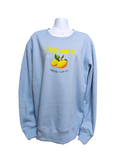 超好看質感百搭長棉刷毛大學T_檸檬(水藍色)1