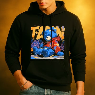 塗鴉熊｜落肩無刷毛帽T1