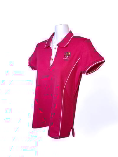 小八將logo-氣色質感POLO衫-女-胭脂紅色2