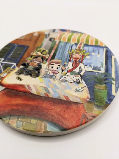 小八將陶瓷吸水杯墊－跟黑白無常筊杯上談笑吃便當2