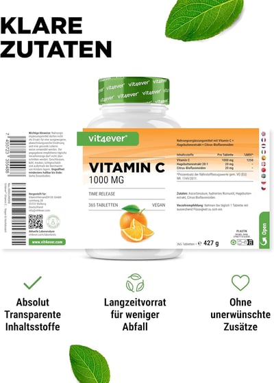 🌿 Vit4ever® 維生素 C 1000mg 緩釋錠｜365片3