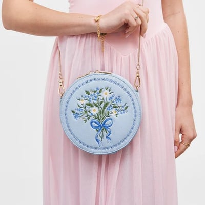 Fable England 藍花束刺繡圓形包1