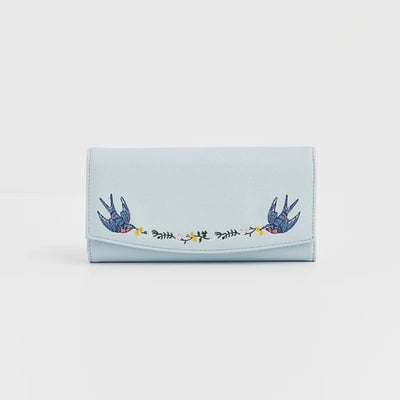 Fable England 藍羽刺繡長夾1