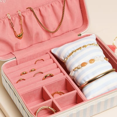 Lisa Angel 藍條紋亞麻飾品盒2