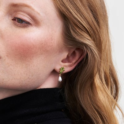 Fable England 綠橡葉珍珠耳環4