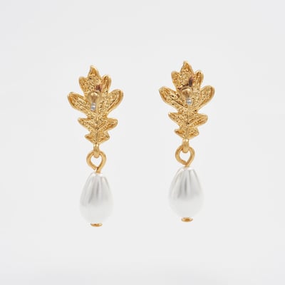 Fable England 綠橡葉珍珠耳環3