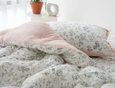 【賠本出清/韓國廣藏棉被】秋意花開 莫代爾 雙面-秋花/粉格-四季被3