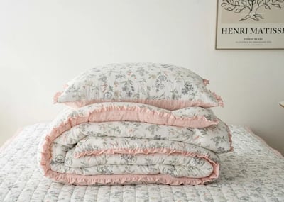 【賠本出清/韓國廣藏棉被】秋意花開 莫代爾 雙面-秋花/粉格-四季被2