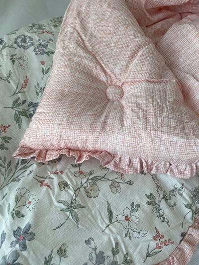 【賠本出清/韓國廣藏棉被】秋意花開 莫代爾 雙面-秋花/粉格-四季被7