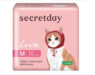 secretday 韓國原裝進口 Love系列 衛生棉 蝶翼型, M(24.5cm), 16片1