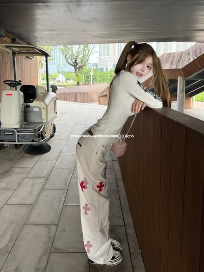 克羅心粉皮十字架白牛仔褲3