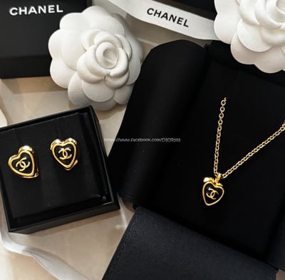 小香黑金愛心琺瑯項鏈/耳環1