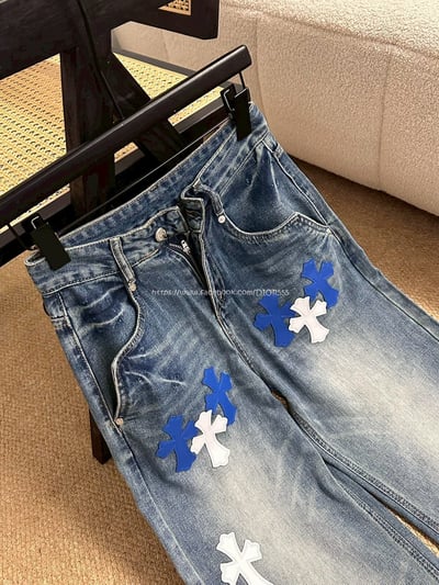 克羅心藍白十字架水洗牛仔褲7