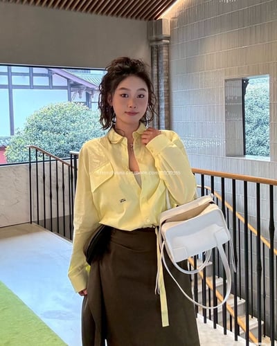 Loewe檸檬黃抽繩襯衫2